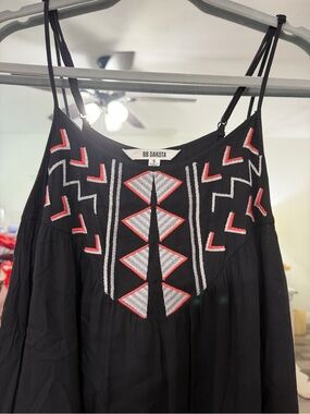 BB Dakota Black Sleeveless Dress with Red & White Geometric Embroidery